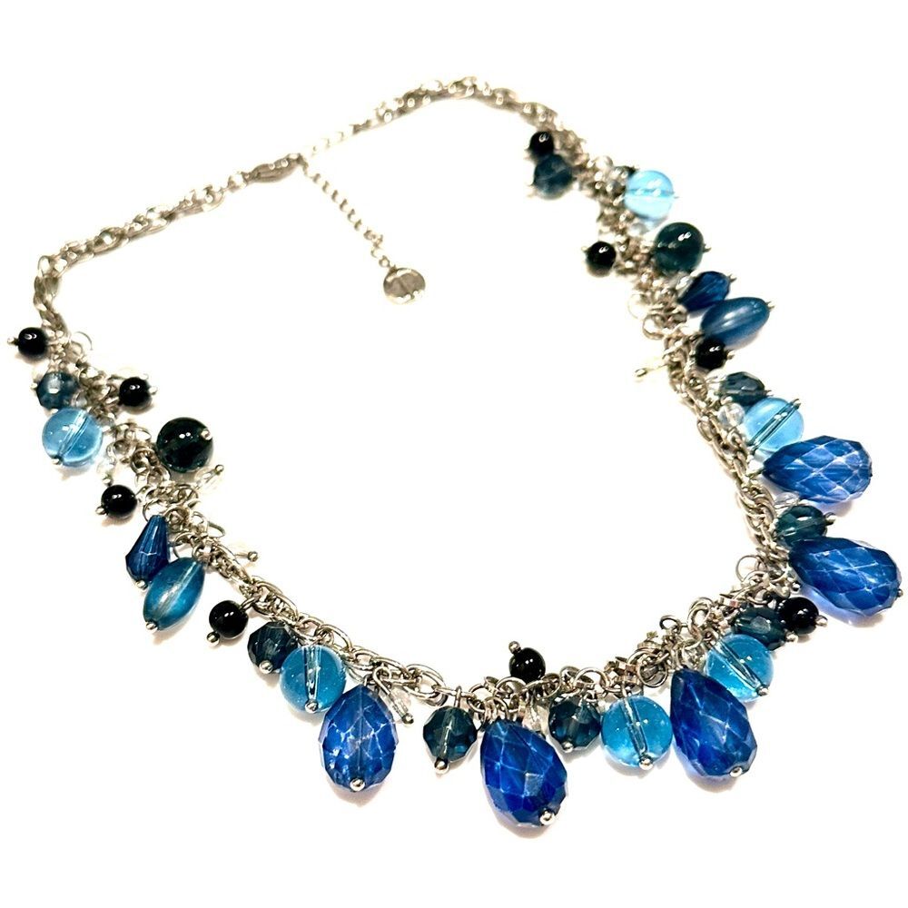 TALBOTS Blue Gem Silver-Tone Bib Necklace | NWOT